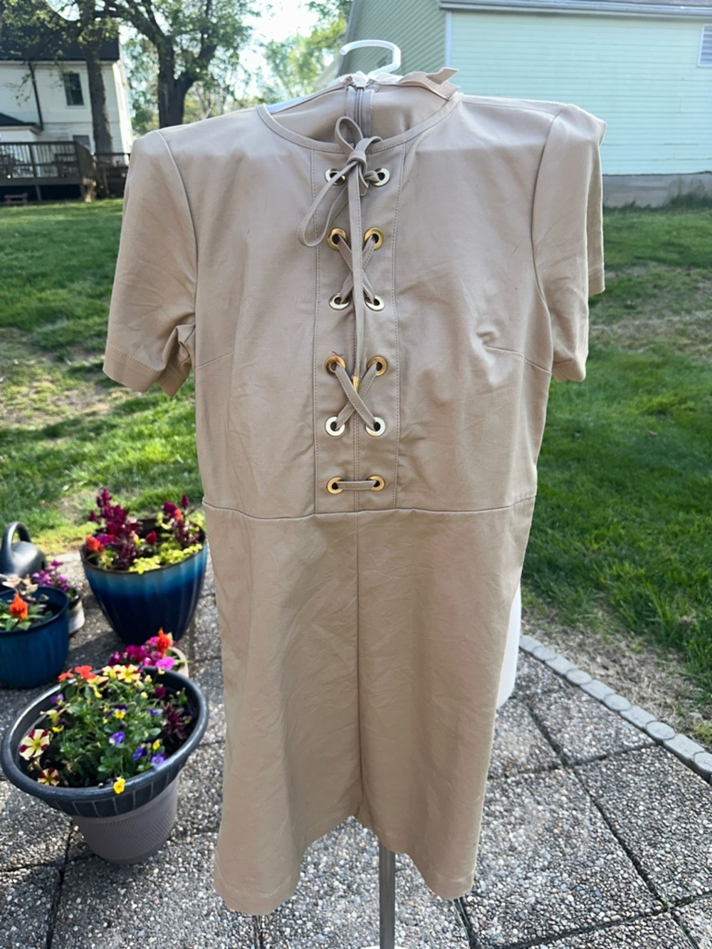 MICHAEL Michael Kors Tan Lace-Up Short Sleeve Dress